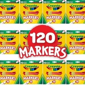 Crayola Markers - 10 Classic Colors In Each Pack  - Broad Line Tip (12 PACK)